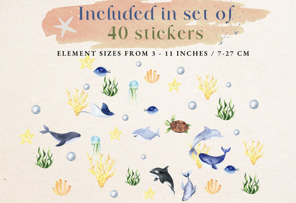 AQUAMARINE- Under the Sea Wall Decal - Ocean Animal - Watercolor Stickers Sea Life