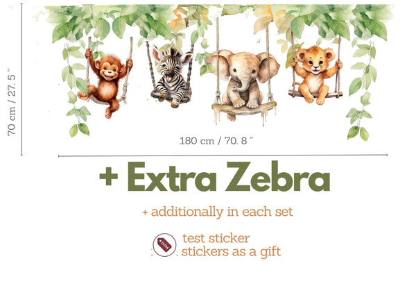Nursery Wall Stickers for Kids Room Animals on Swings - Safari Wall Decal - Jungle Nursery Decor