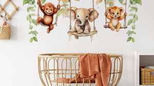 Nursery Wall Stickers for Kids Room Animals on Swings - Safari Wall Decal - Jungle Nursery Decor