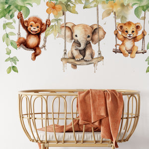 Nursery Wall Stickers for Kids Room Animals on Swings - Safari Wall Decal - Jungle Nursery Decor