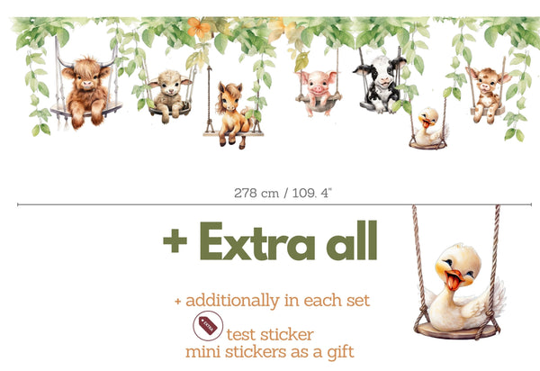 Farm Animals Wall Decals - Animals on Swing Wall Sticker - Childrens Wall Decal - Farm Nursery Decor