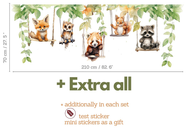 Wall Stickers for Kids Room Animals On A Swing - Woodland Animal Wall Decals - Nursery Wall Decal