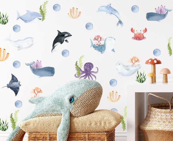 Ocean Nursery Decals - Under the Sea Wall Decals - Underwater Nursery Wall Decals - Peel and Stick