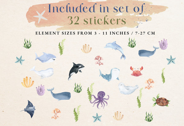 Ocean Nursery Decals - Under the Sea Wall Decals - Underwater Nursery Wall Decals - Peel and Stick