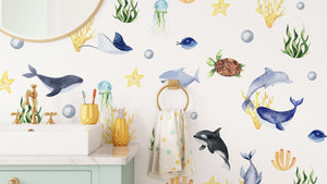 AQUAMARINE- Under the Sea Wall Decal - Ocean Animal - Watercolor Stickers Sea Life