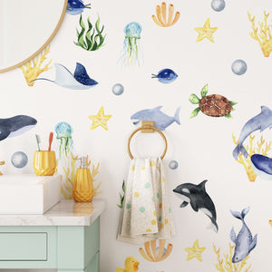 AQUAMARINE- Under the Sea Wall Decal - Ocean Animal - Watercolor Stickers Sea Life