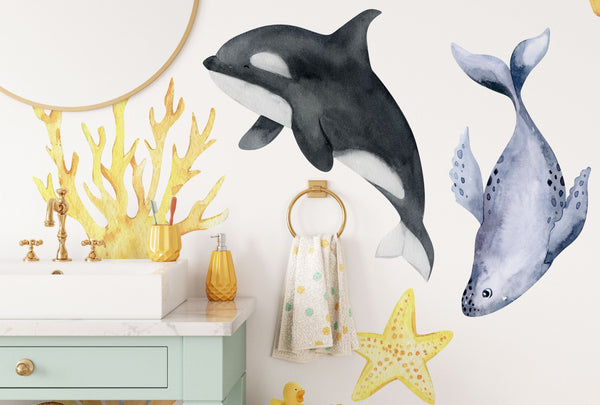 AQUAMARINE- Under the Sea Wall Decal - Ocean Animal - Watercolor Stickers Sea Life