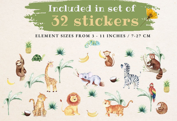 Safari Animal Wall Decal - Jungle Nursery Decal - Stickers Jungle - Animal Decals for Nursery