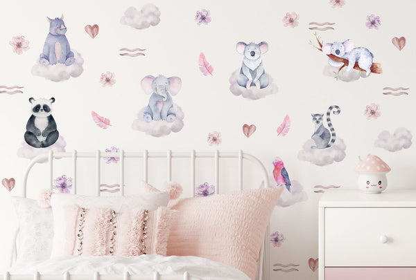 On Clouds Animal Decals for Nursery - Wall Decal Animals - Wallstickers Kids