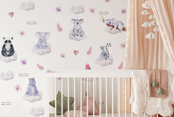 On Clouds Animal Decals for Nursery - Wall Decal Animals - Wallstickers Kids