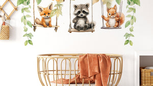 Wall Stickers for Kids Room Animals On A Swing - Woodland Animal Wall Decals - Nursery Wall Decal