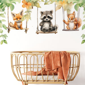 Wall Stickers for Kids Room Animals On A Swing - Woodland Animal Wall Decals - Nursery Wall Decal