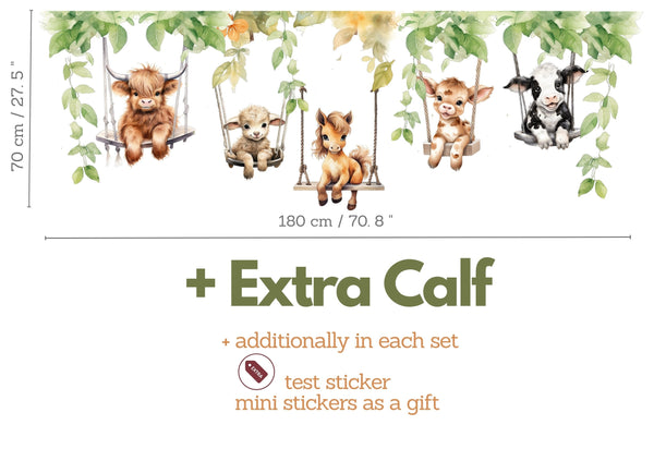 Farm Animals Wall Decals - Animals on Swing Wall Sticker - Childrens Wall Decal - Farm Nursery Decor