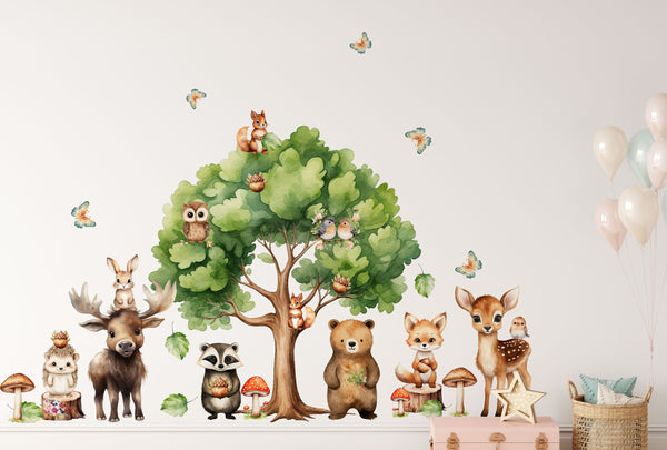 Woodland Nursery Decor Wall Decal - Forest Animals Wall Sticker for Boy and Girl Playroom