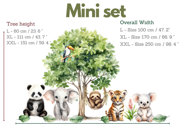 Big Jungle Wall Stickers - Safari Animals on Swings - Kids Playroom & Nursery Decal