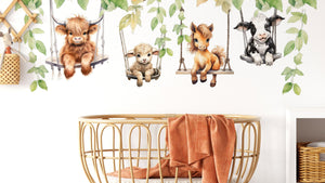 Farm Animals Wall Decals - Animals on Swing Wall Sticker - Childrens Wall Decal - Farm Nursery Decor