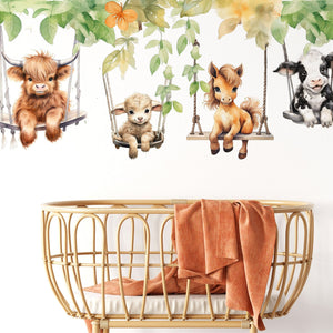 Farm Animals Wall Decals - Animals on Swing Wall Sticker - Childrens Wall Decal - Farm Nursery Decor