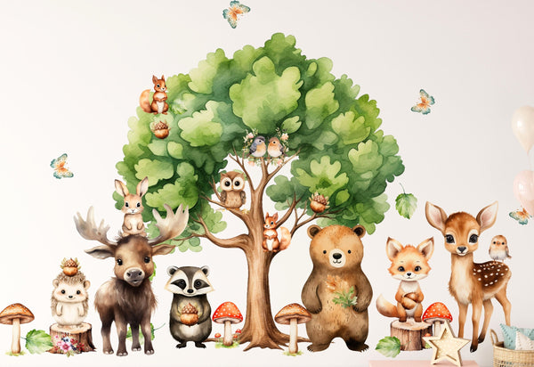 Woodland Nursery Decor Wall Decal - Forest Animals Wall Sticker for Boy and Girl Playroom