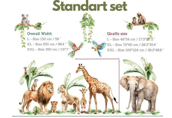 Safari Animal Nursery Wall Decals – Large Jungle Wall Stickers - Magic of the Wild Animals Stickers for girls and boys