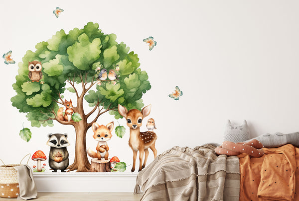 Woodland Nursery Decor Wall Decal - Forest Animals Wall Sticker for Boy and Girl Playroom