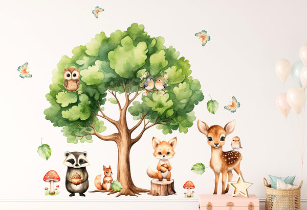 Woodland Nursery Decor Wall Decal - Forest Animals Wall Sticker for Boy and Girl Playroom