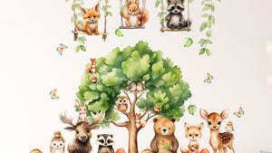 Woodland Nursery Decor Wall Decal - Forest Animals Wall Sticker for Boy and Girl Playroom