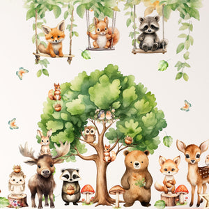 Woodland Nursery Decor Wall Decal - Forest Animals Wall Sticker for Boy and Girl Playroom