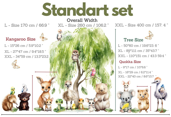 XXL Australian Animals Wall Decals - Rainforest Animals Wall Sticker for Nursery, bedroom or playroom decoration