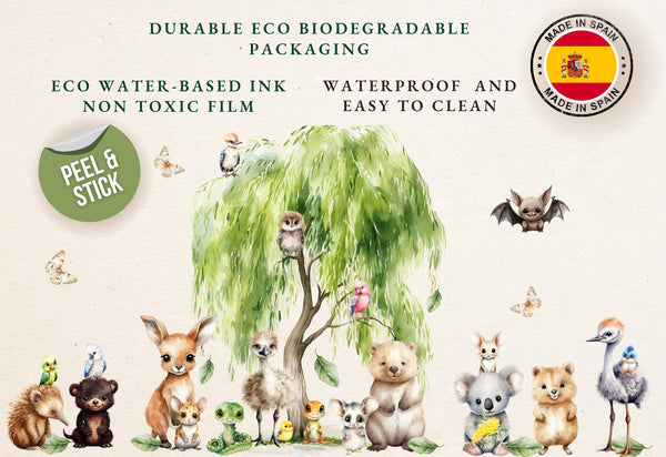 XXL Australian Animals Wall Decals - Rainforest Animals Wall Sticker for Nursery, bedroom or playroom decoration