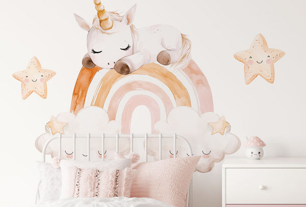 Sleeping Unicorn Wall Decal - Girl's Bedroom decoration - Boho Nursery Wall Sticker for a girl