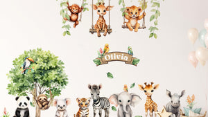 Safari Animals Wall Decals - Nursery Wall Stickers - Jungle Animals On a Swing - Zoo Animal - Playroom Decoration