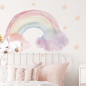 Nursery Stickers Unicorn - Pastel Rainbow Wall Decal - Boho Rainbow Wall Art - Rainbow Watercolor Wall Decal