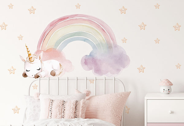 Nursery Stickers Unicorn - Pastel Rainbow Wall Decal - Boho Rainbow Wall Art - Rainbow Watercolor Wall Decal