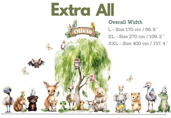 XXL Australian Animals Wall Decals - Rainforest Animals Wall Sticker for Nursery, bedroom or playroom decoration