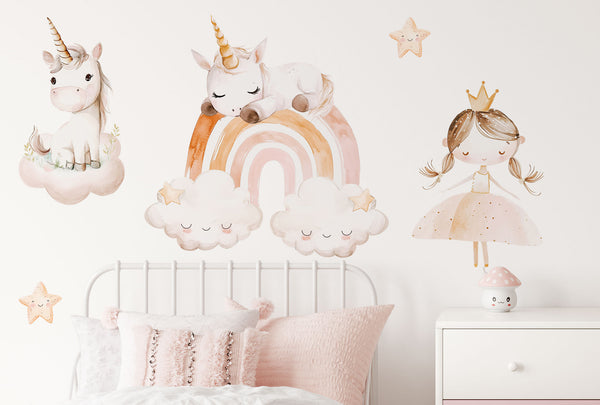 Unicorns Decals - Girls Nursery - Peel and Stick - Girl's room decoration - Nursery Wall Sticker for a girl