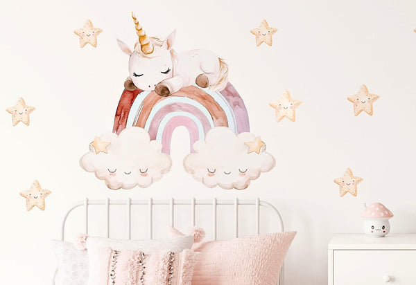 Sleeping Unicorn Wall Decal - Girl's Bedroom decoration - Boho Nursery Wall Sticker for a girl