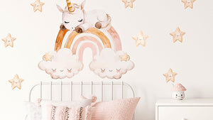 Sleeping Unicorn Wall Decal - Girl's Bedroom decoration - Boho Nursery Wall Sticker for a girl