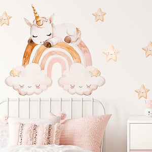Sleeping Unicorn Wall Decal - Girl's Bedroom decoration - Boho Nursery Wall Sticker for a girl