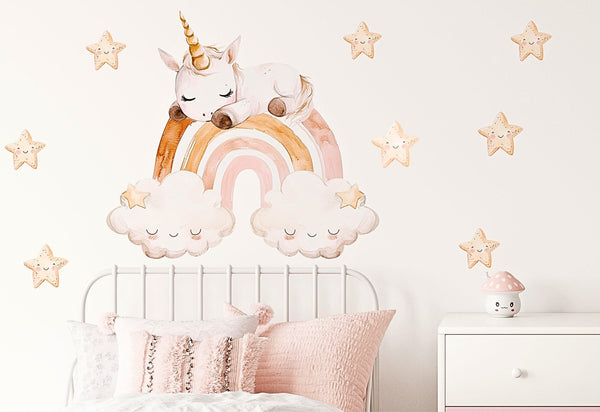 Sleeping Unicorn Wall Decal - Girl's Bedroom decoration - Boho Nursery Wall Sticker for a girl