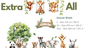 Big Jungle Wall Stickers - Safari Animals on Swings - Kids Playroom & Nursery Decal