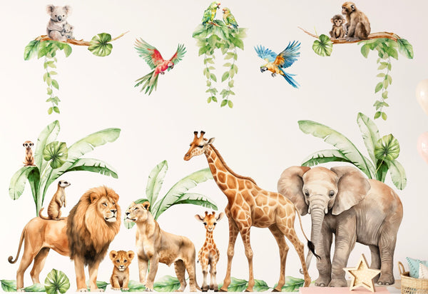 Safari Animal Nursery Wall Decals – Large Jungle Wall Stickers - Magic of the Wild Animals Stickers for girls and boys