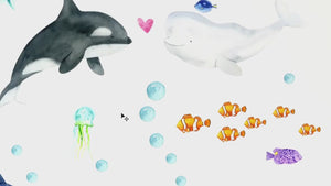 Ocean Animals Wall Decal - Nursery Undersea Wallsticker - Sea Animals Decals - Nautical Nursery Decor - Peel and Stick