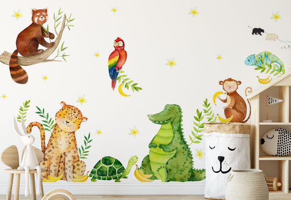 Safari animal wall stickers - leopard, monkey, turtle, panda