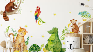 Jungle Animals Wall Decals for Nursery - Jungle Animals Stickers for Wall - Safari Animals WallStickers - Leopard, Monkey, Turtle, Panda