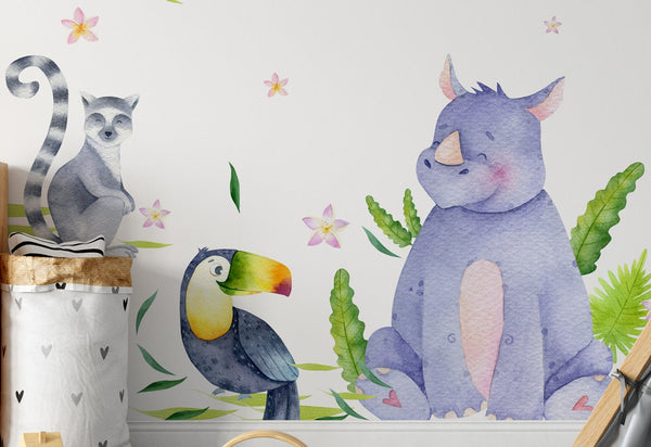 Safari Animal stickers - Rhinoceros, Lemur, Toucan