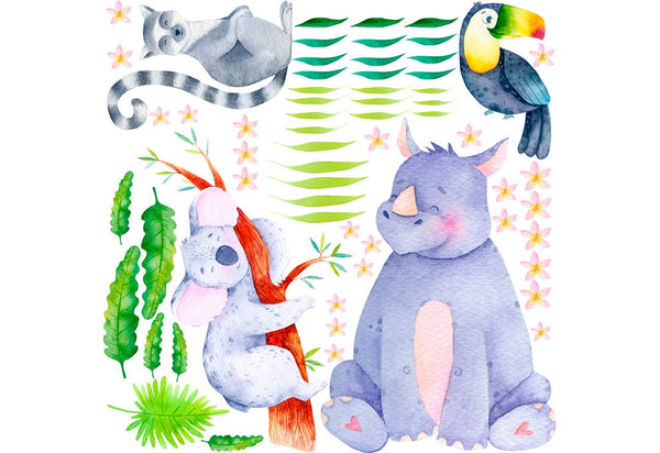 Safari Animal stickers - Rhinoceros, Lemur, Toucan