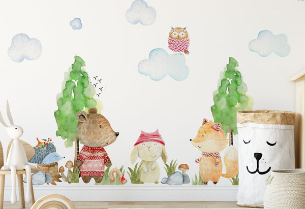 Wall stickers forest animals - Rabbit, Bear, Fox, Hedgehog