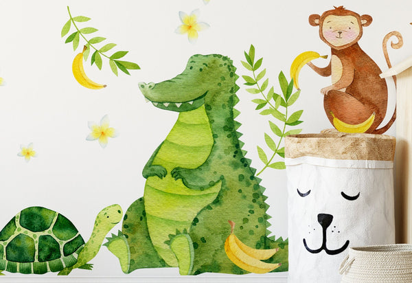 Safari animal wall stickers - leopard, monkey, turtle, panda