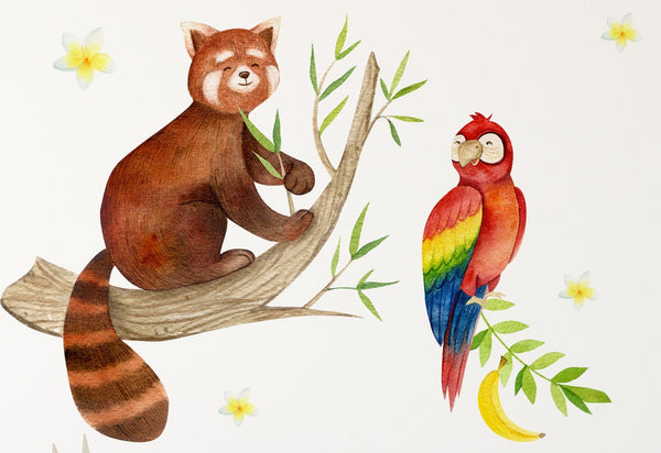 Safari animal wall stickers - leopard, monkey, turtle, panda