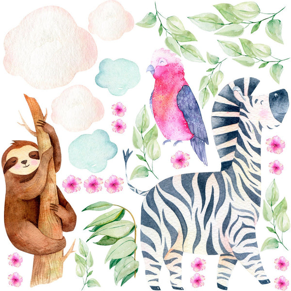 Jungle Animals Stickers - Zebra, Sloth, Parrot